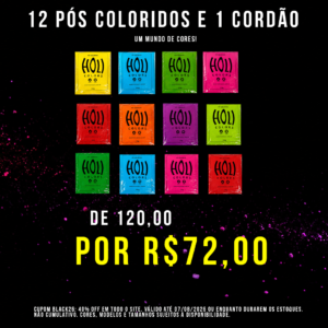Kit 12 Saquinhos de Pó Colorido + Cordão Oficial (Brinde)