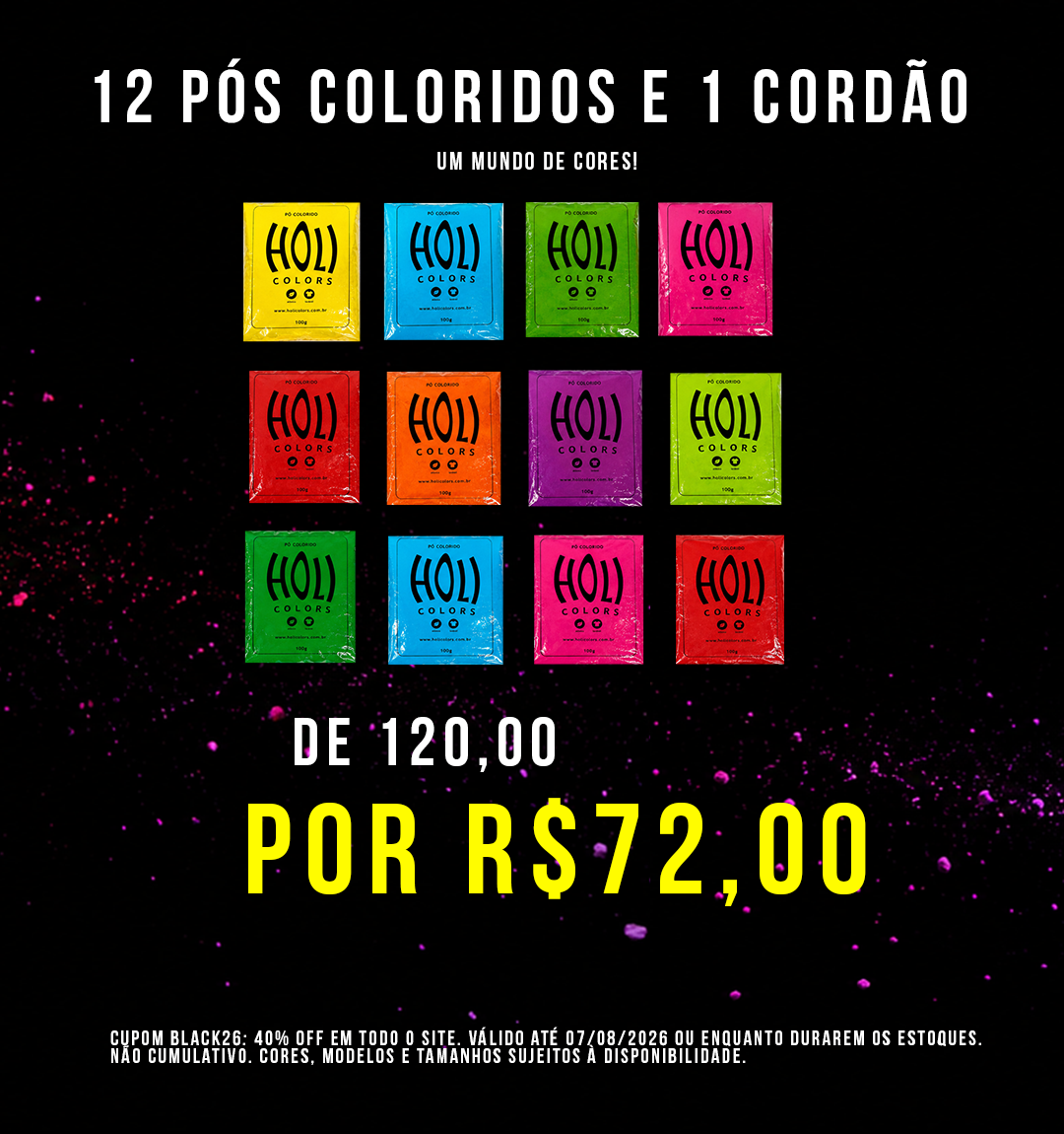 Kit 12 Saquinhos de Pó Colorido + Cordão Oficial (Brinde)